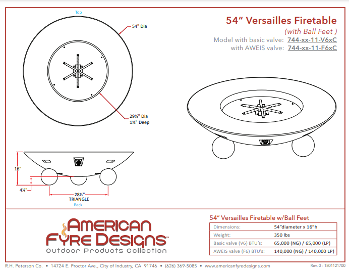 American Fyre Designs Versailles Firetable + Free Cover