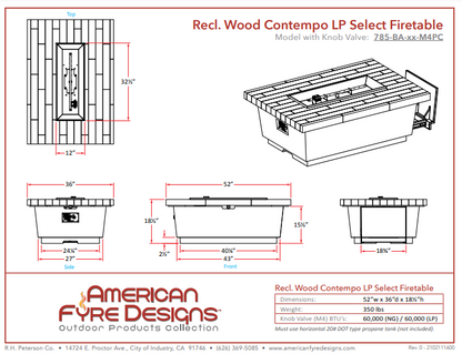 American Fyre Designs Reclaimed Wood Contempo LP Select Firetable + Free Cover