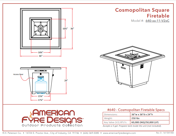 American Fyre Designs Reclaimed Wood Cosmopolitan Square Firetable + Free Cover
