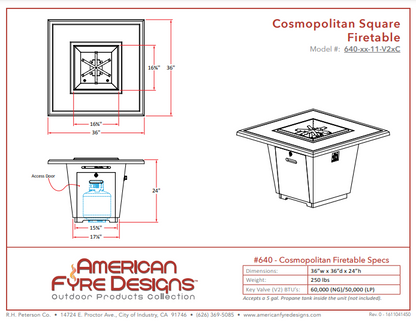 American Fyre Designs Reclaimed Wood Cosmopolitan Square Firetable + Free Cover