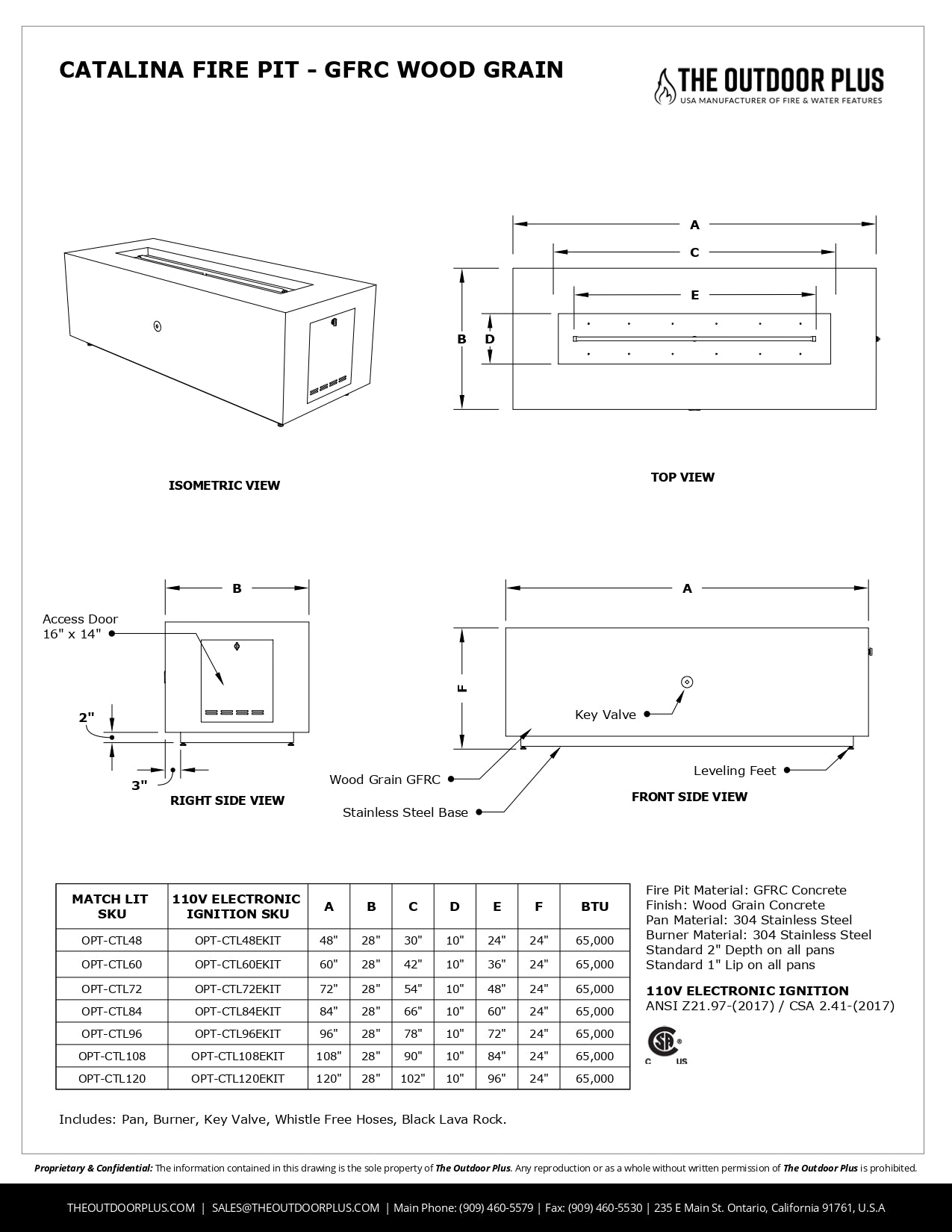 The Outdoor Plus Catalina Wood Grain Fire Pit - Free Cover