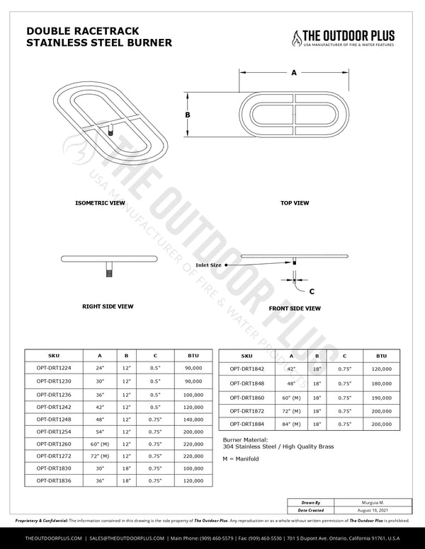 Buy Now Double Racetrack Stainless Steel Burner – American Fire Features