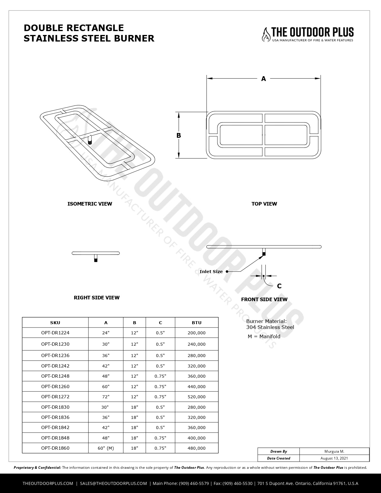 The Outdoor Plus - Double Rectangle Stainless Steel Burner