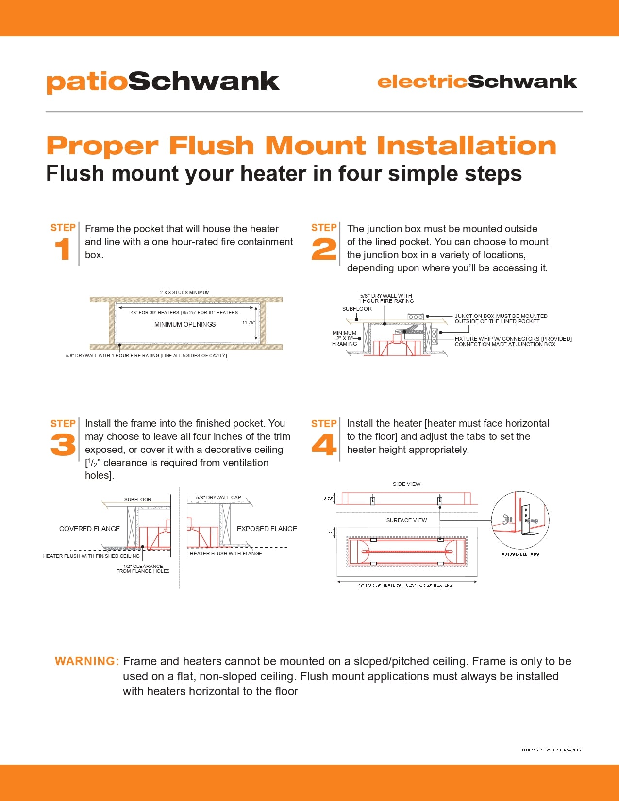 Schwank Flush Mount Frame for ElectricSchwank Patio Heaters