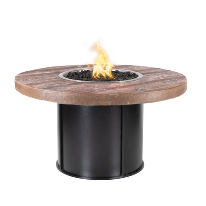 The Outdoor Plus Fresno Wood Grain Concrete and Steel Fire Table + Free Cover