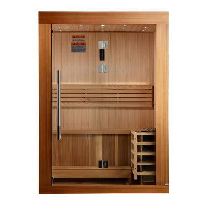 Golden Designs 2025 "Sundsvall Edition" 2 Person Traditional Sauna - Canadian Red Cedar Interior and Pacific Premium Clear Cedar Exterior