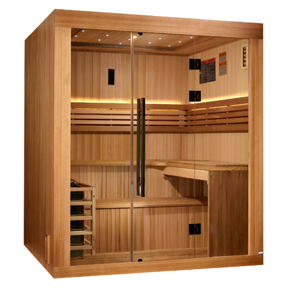 Golden Designs 2025 "Osla Edition" 6 Person Traditional Sauna - Canadian Red Cedar Interior and Pacific Premium Clear Cedar Exterior