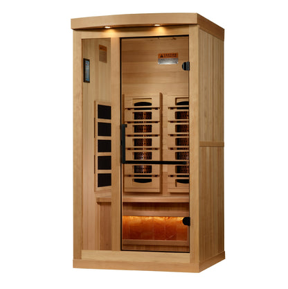 Golden Designs 1-2-Person Full Spectrum Near Zero EMF Infrared Sauna with Himalayan Salt Bar (Canadian Hemlock)