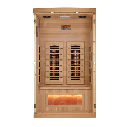 Golden Designs 1-2-Person Full Spectrum Near Zero EMF Infrared Sauna with Himalayan Salt Bar (Canadian Hemlock)