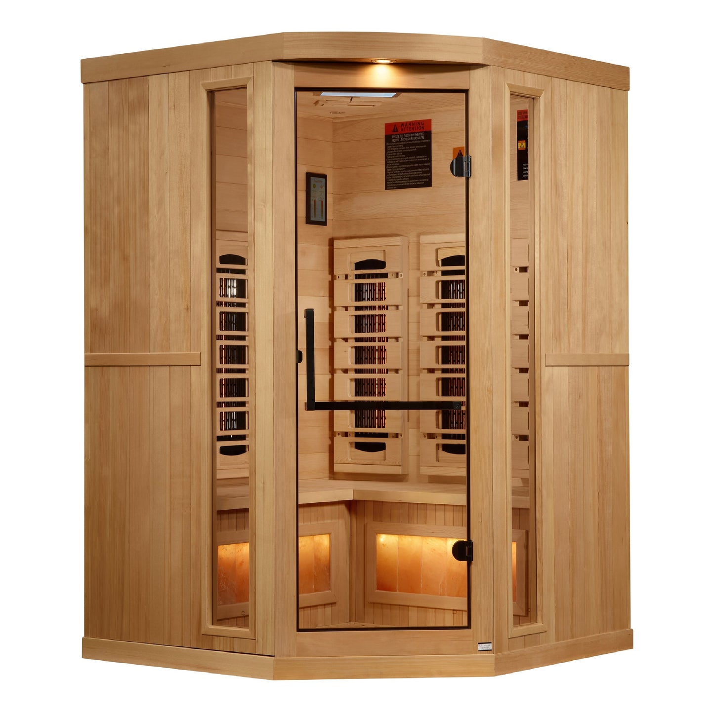 Golden Designs 3-Person Reserve Edition Corner Full Spectrum Infrared Sauna with Himalayan Salt Bar (Canadian Hemlock)