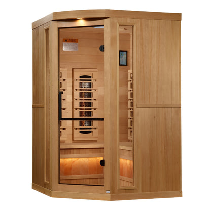 Golden Designs 3-Person Reserve Edition Corner Full Spectrum Infrared Sauna with Himalayan Salt Bar (Canadian Hemlock)