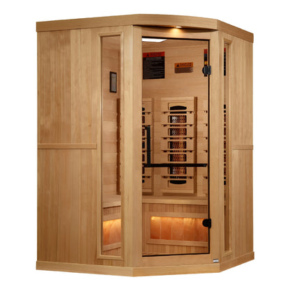 Golden Designs 3-Person Reserve Edition Corner Full Spectrum Infrared Sauna with Himalayan Salt Bar (Canadian Hemlock)