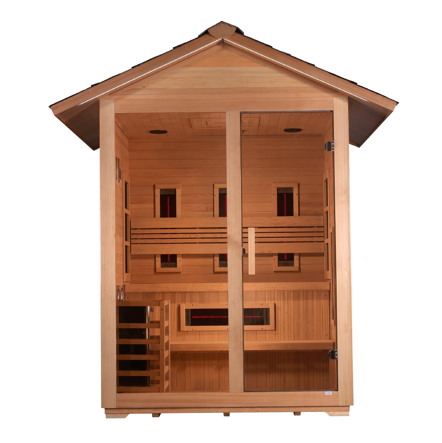 Golden Designs "Carinthia" 3 Person Hybrid (Full Spectrum IR or Traditional Stove) Outdoor Sauna -  Canadian Hemlock