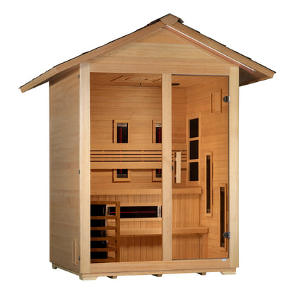 Golden Designs "Carinthia" 3 Person Hybrid (Full Spectrum IR or Traditional Stove) Outdoor Sauna -  Canadian Hemlock