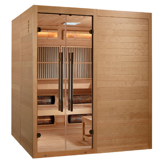 Golden Designs 2025 Toledo 6-Per Hybrid Sauna (Indoor). Full Spectrum and Harvia Traditional Stove. wheelchair accessible