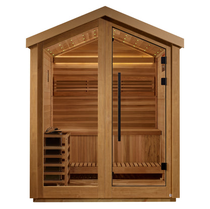 Golden Designs Savonlinna 3 Person Outdoor Traditional Sauna - Canadian Red Cedar Interior