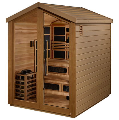 Golden Designs Kaskinen 6 Person Hybrid (Full Spectrum IR or Traditional Stove) Outdoor Sauna - Canadian Red Cedar Interior