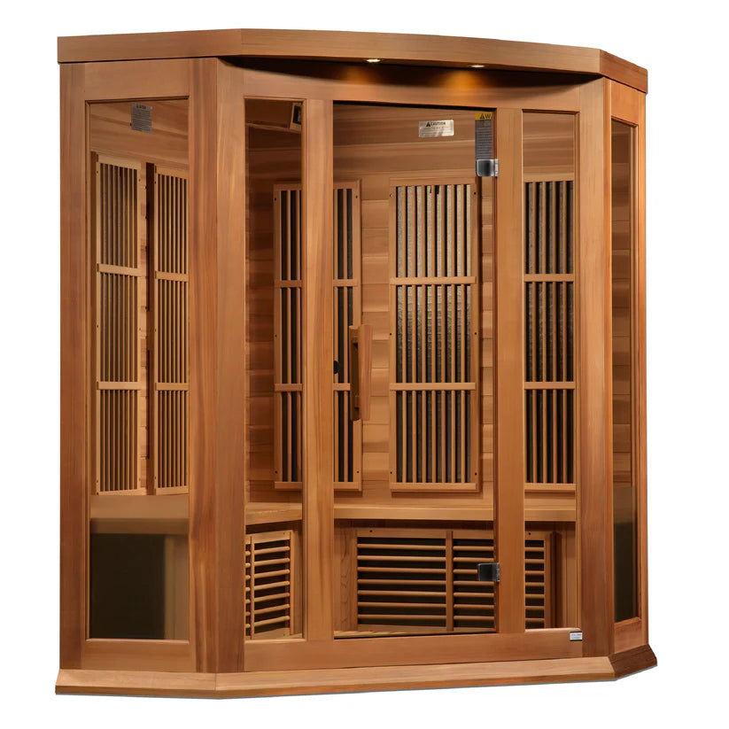 Maxxus 3-Person Corner Near Zero EMF (Under 2MG) FAR Infrared Sauna (Canadian Red Cedar)