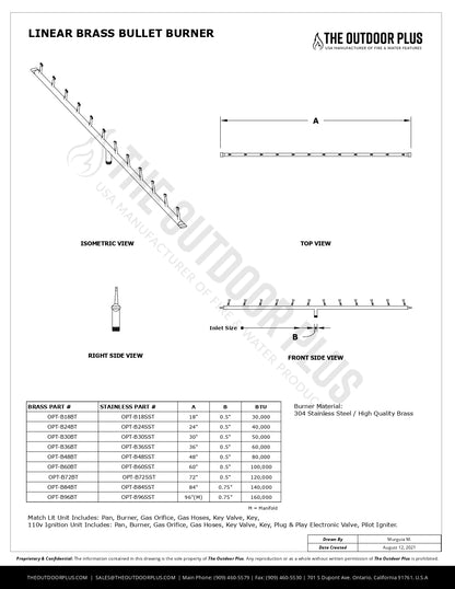 The Outdoor Plus -  Linear Bullet Burner - Brass / Stainless Steel