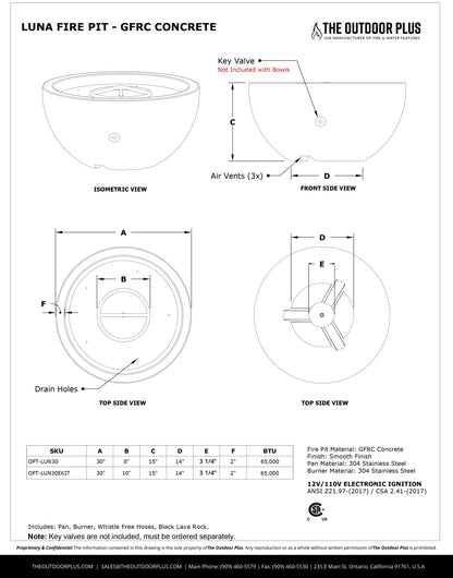 The Outdoor Plus Luna Concrete Fire Pit - Free Cover