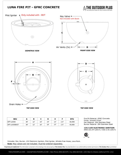 The Outdoor Plus Luna Concrete Fire Pit - Free Cover