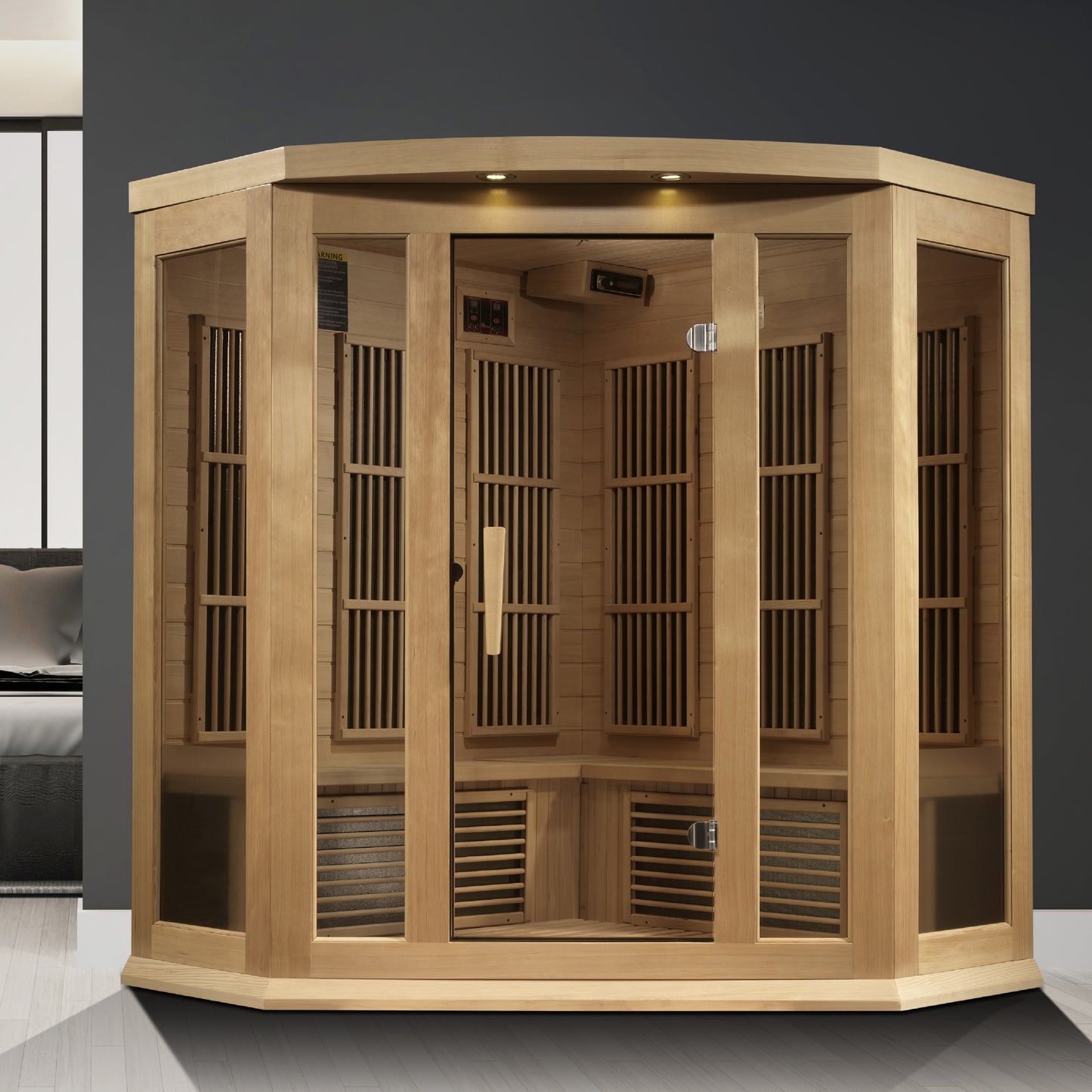 Maxxus 3-Person Corner Near Zero EMF (Under 2MG) FAR Infrared Sauna (Canadian Hemlock)