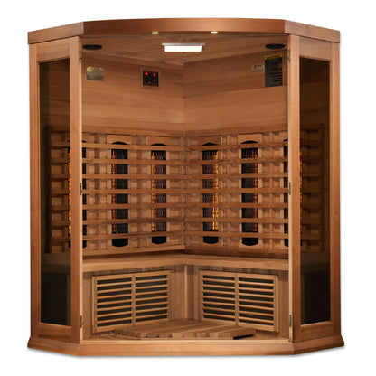 Maxxus 3-Person Corner Full Spectrum Near Zero EMF (Under 2MG) FAR Infrared Sauna (Canadian Red Cedar)