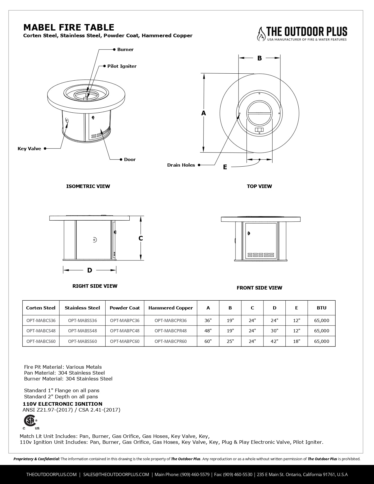 The Outdoor Plus Mabel Metal Fire Table + Free Cover