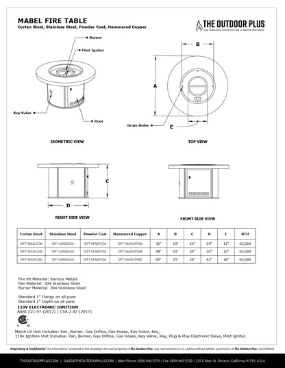 The Outdoor Plus Mabel Metal Fire Table + Free Cover