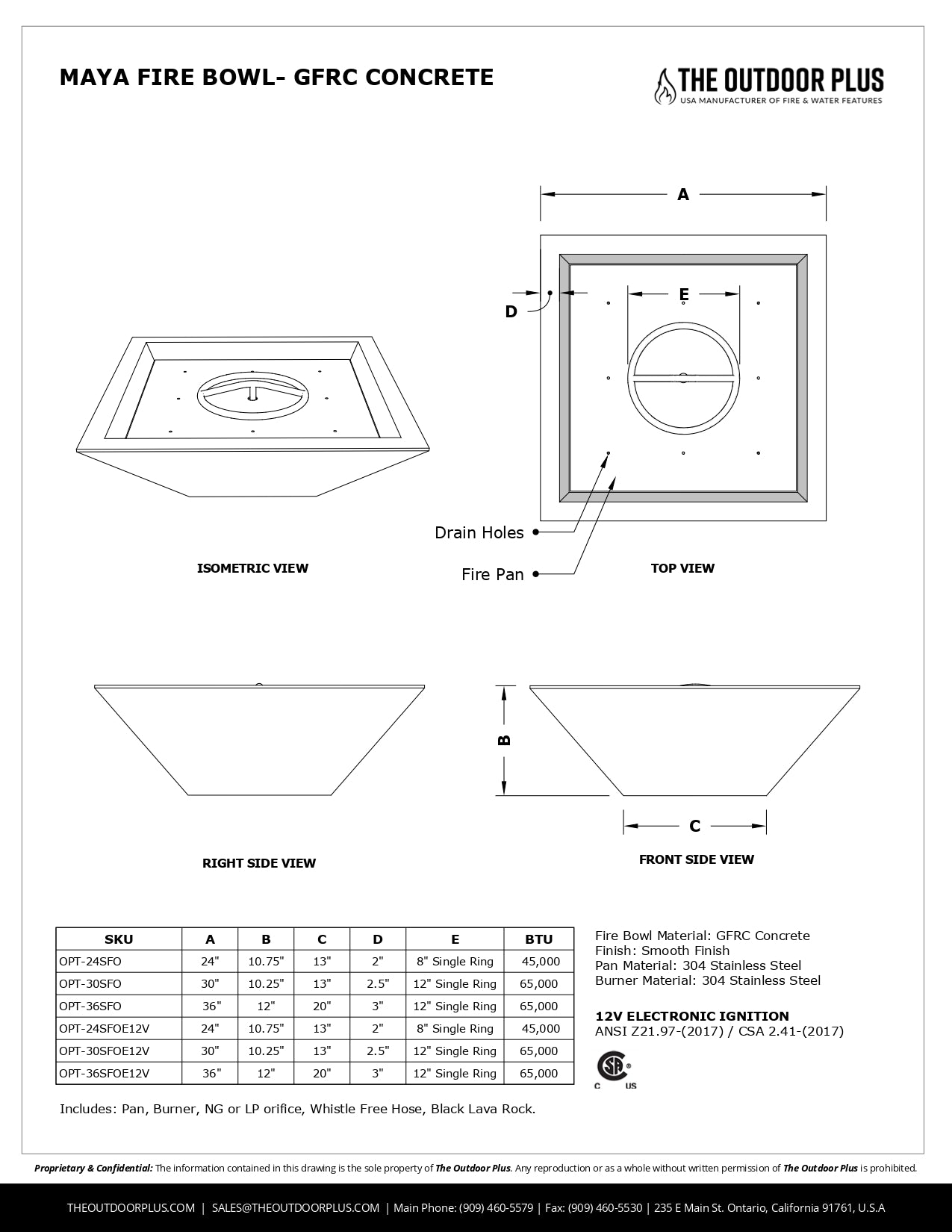 The Outdoor Plus Maya Concrete Fire Bowl - Free Cover