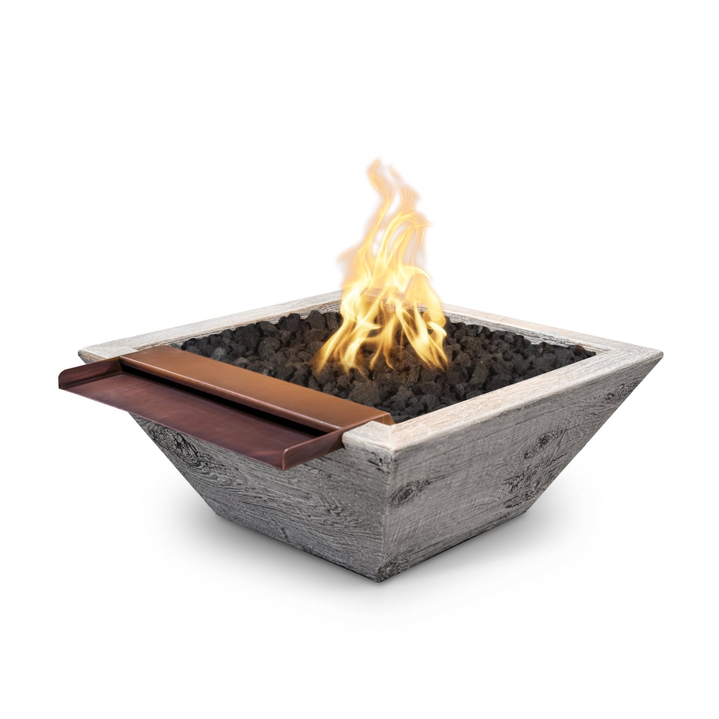 Maya Wood Grain Concrete Fire & Water Bowl - Wide Spill by The Outdoor Plus - Free Cover Included