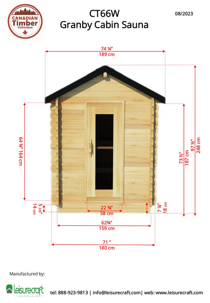 Dundalk Leisurecraft Granby Cabin Sauna (2-3 people) - Electric Heated