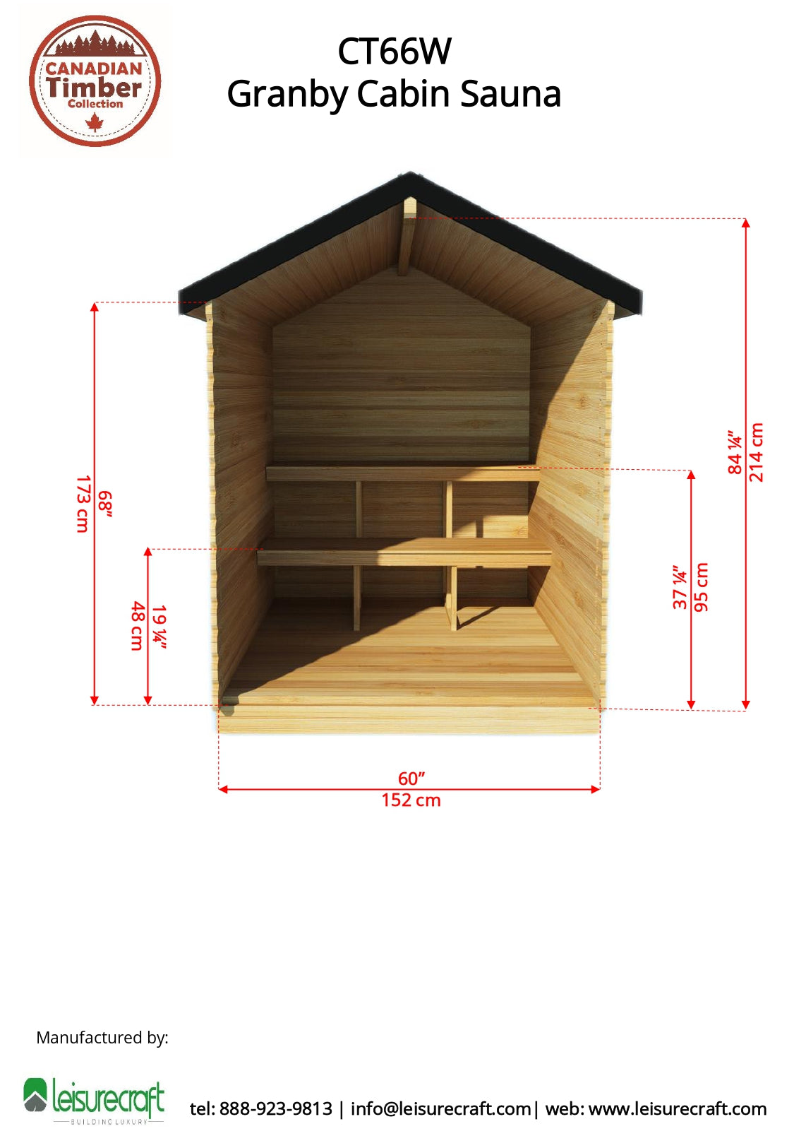 Dundalk Leisurecraft Granby Cabin Sauna (2-3 people) - Electric Heated