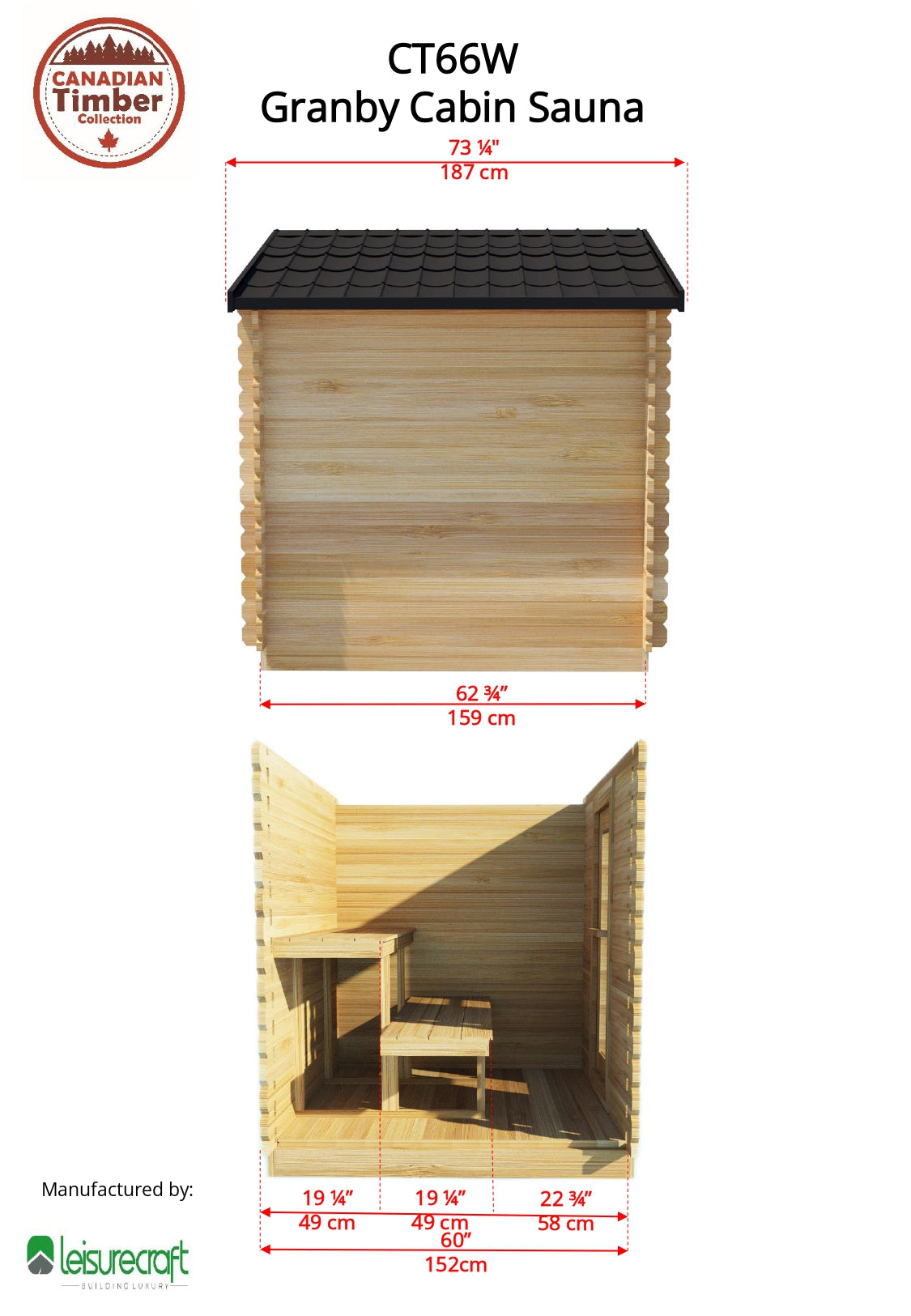 Dundalk Leisurecraft Granby Cabin Sauna (2-3 people) - Electric Heated