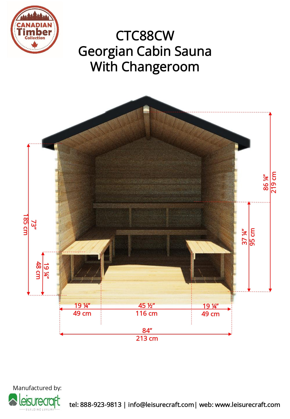 Dundalk Leisurecraft Georgian Cabin Sauna with Changeroom - 2-6 people - Wood Burning