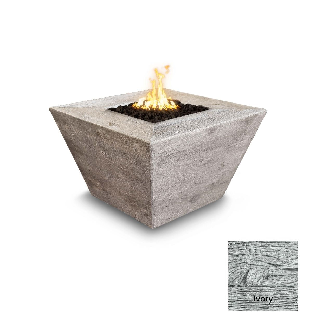 Plymouth Square Wood Grain Concrete Fire Pit by The Outdoor Plus - Free Cover Included