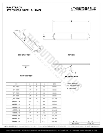 The Outdoor Plus - Racetrack Stainless Steel Burner