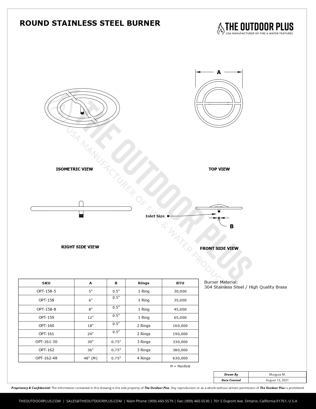 The Outdoor Plus - Round Stainless Steel Burner