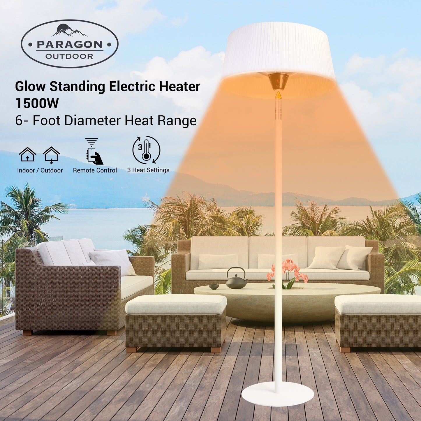 SOL GLOW White Standing Electric Heater, 82.5”, 1500W