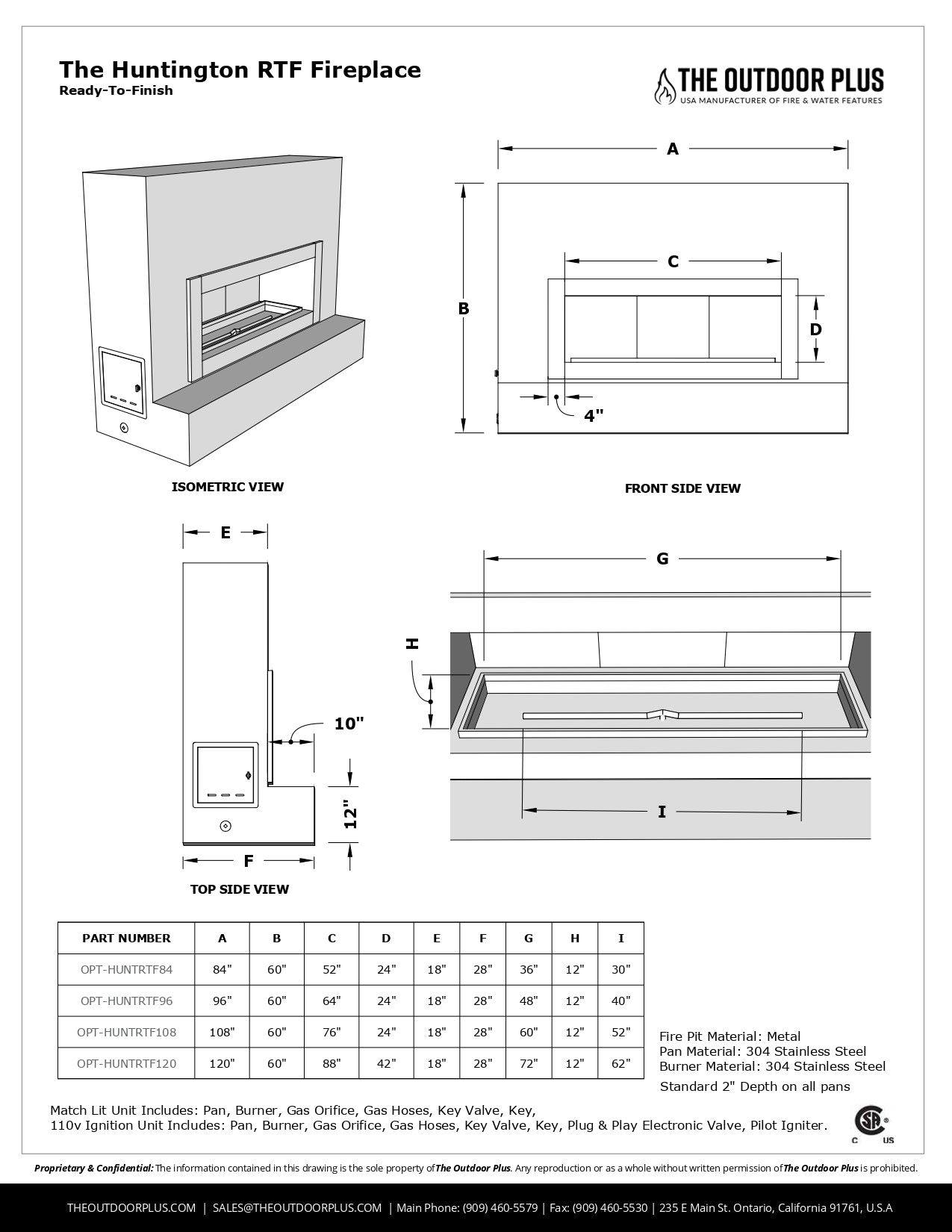 The Outdoor Plus The Huntington Outdoor Fireplace - RTF (Ready to Finish)