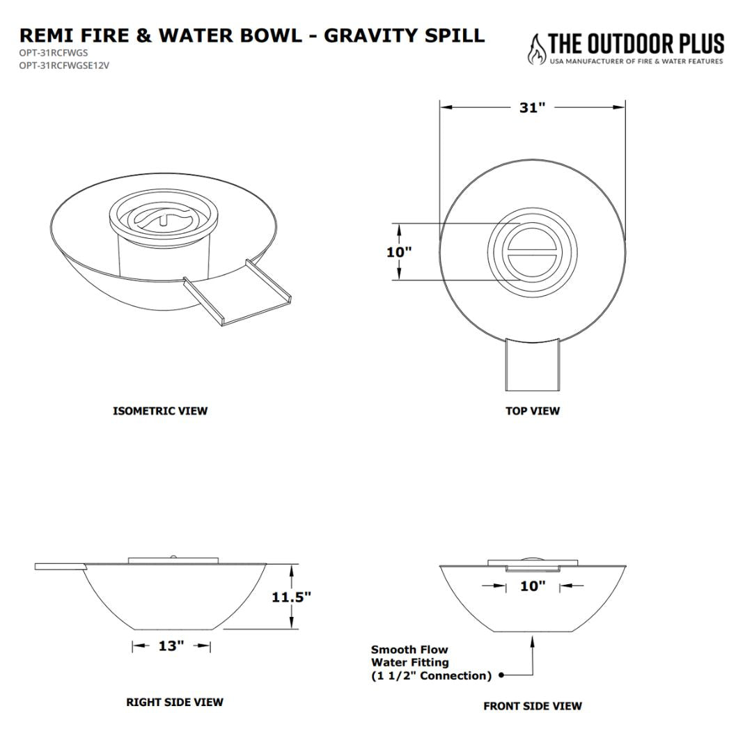 Remi Copper Fire & Water Bowl - Gravity Spill by The Outdoor Plus - Free Cover Included