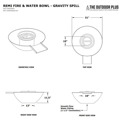 Remi Copper Fire & Water Bowl - Gravity Spill by The Outdoor Plus - Free Cover Included