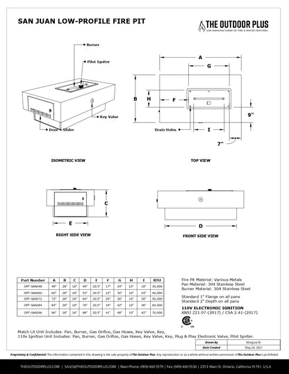 The Outdoor Plus San Juan Low Profile Fire Pit + Free Cover