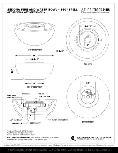 The Outdoor Plus Sedona 360° Concrete Fire & Water Bowl - Free Cover