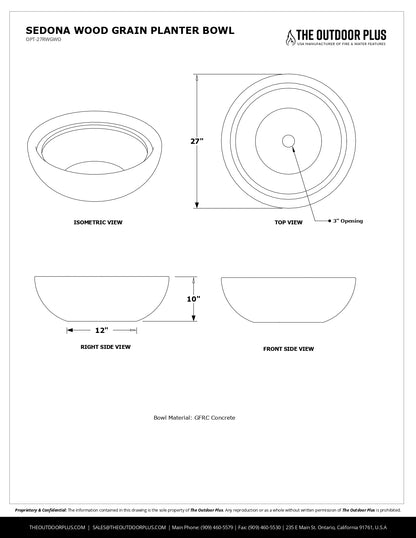 The Outdoor Plus Sedona Wood Grain Concrete Planter Bowl