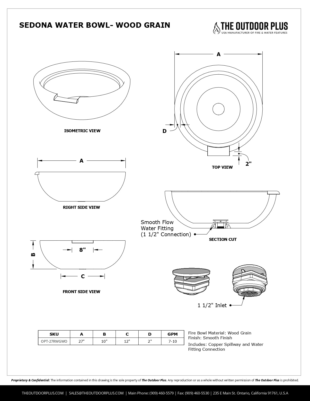 The Outdoor Plus Sedona Wood Grain Concrete Water Bowl + Free Cover