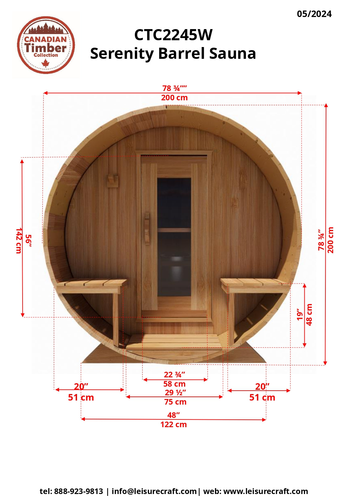 Dundalk Leisurecraft Serenity MP Barrel Sauna (3-4 people) - Wood Burning