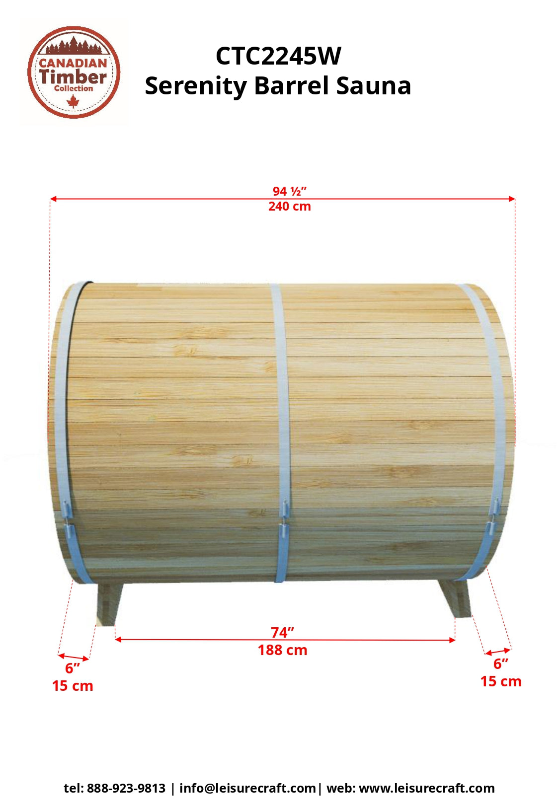 Dundalk Leisurecraft Serenity MP Barrel Sauna (3-4 people) - Wood Burning