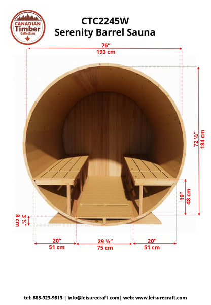 Dundalk Leisurecraft Serenity MP Barrel Sauna (3-4 people) - Wood Burning