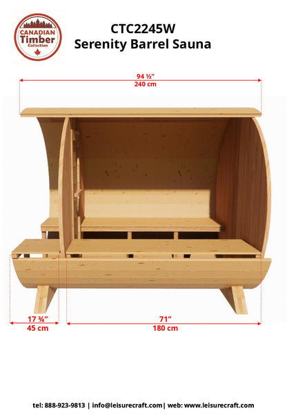 Dundalk Leisurecraft Serenity MP Barrel Sauna (3-4 people) - Wood Burning